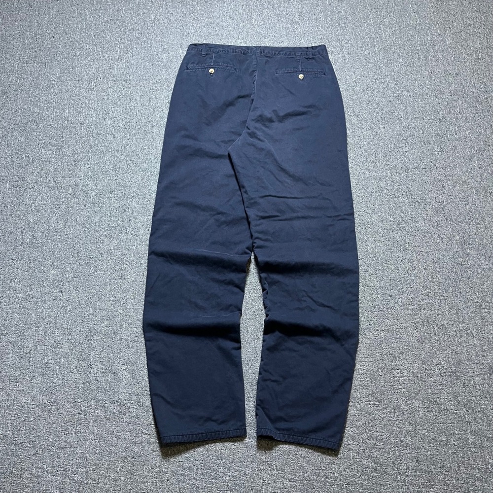 Vintage Eddie Bauer Chino Pants 36x36 Navy Blue Flannel Lined Pleated 90s Tall - Picture 2 of 7